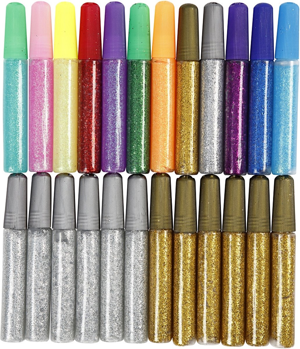 Glitterlijm,  10 ml, diverse kleuren, 24stuks [HOB-31805]